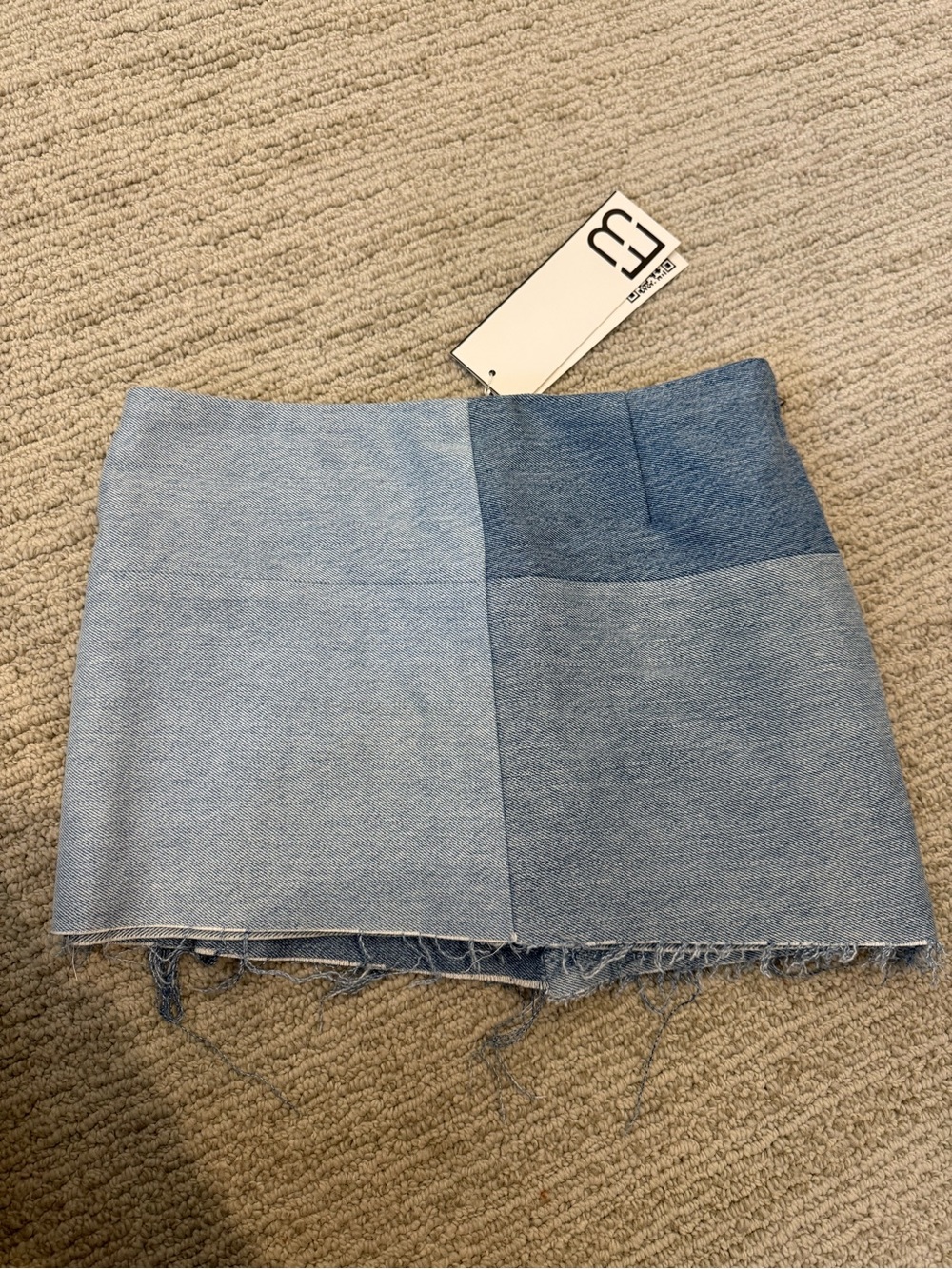 EB Denim Two-Tone Light and Medium Blue Patchwork Mini Skirt